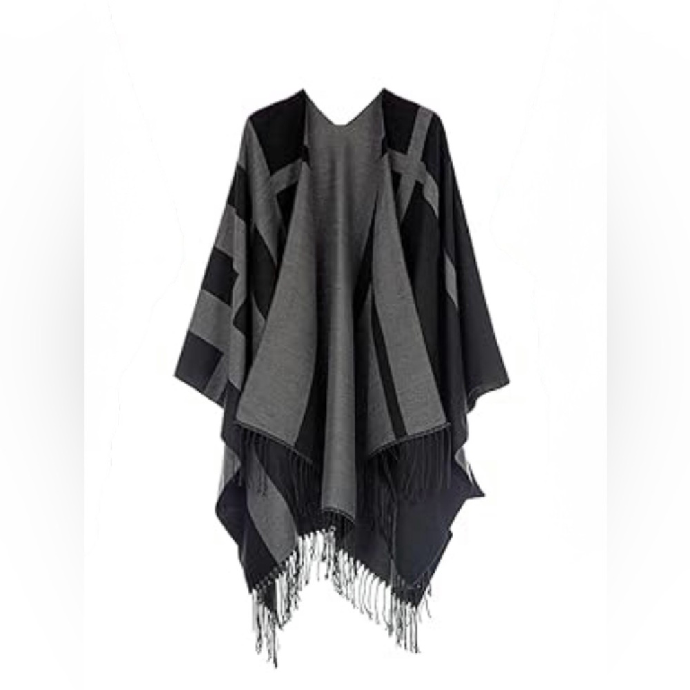 Womens Pashmina Poncho Cape Wool-Like Long Shawl With Tassels By Kollie More NEW